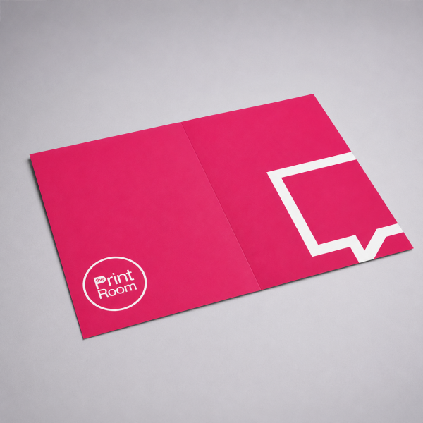 Open Print Room branded creased leaflet lying flat on a light grey background.