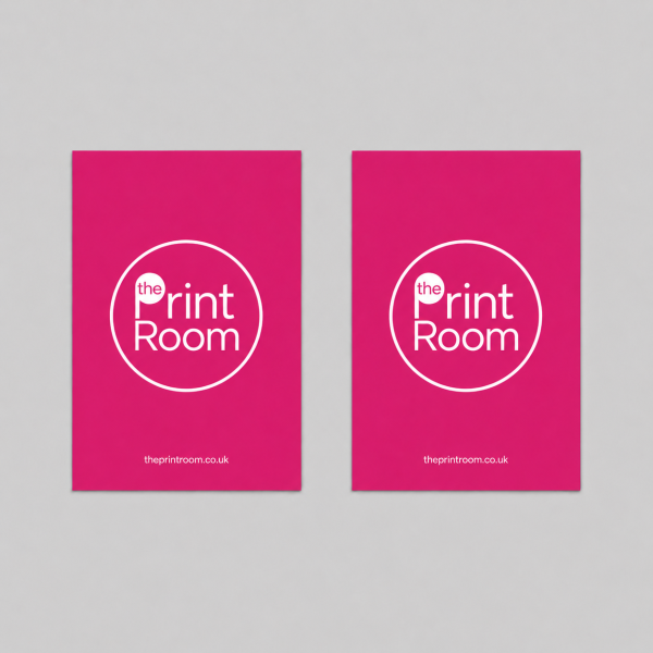 Two pink presentation folders featuring The Print Room logo and branding.