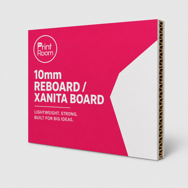 10mm Reboard Xanita Board printed in The Print Room branding, showing the lightweight corrugated board core.