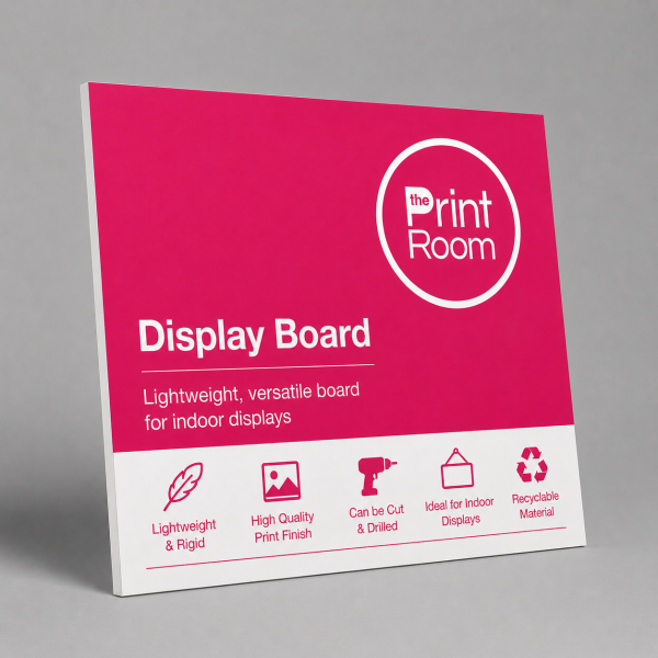 Print Room branded printed display board for lightweight indoor signage, point of sale displays and promotional graphics.